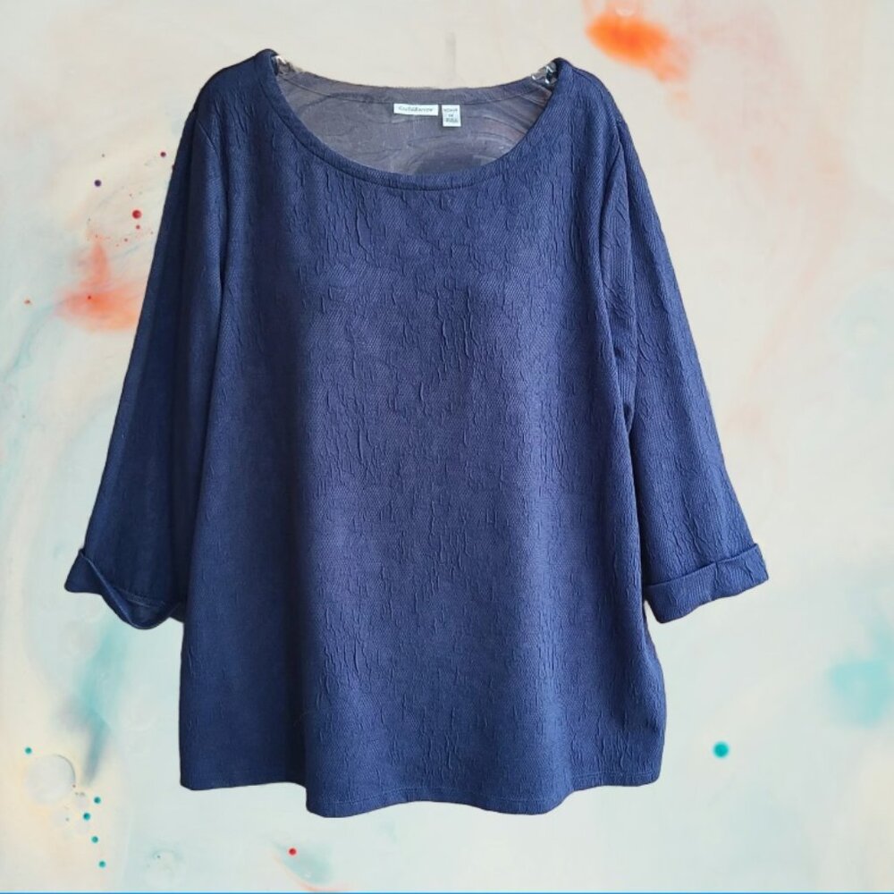 Croft & Barrow Womens Top Blouse Pullover 3/4 Sleeves Blue Size 1X